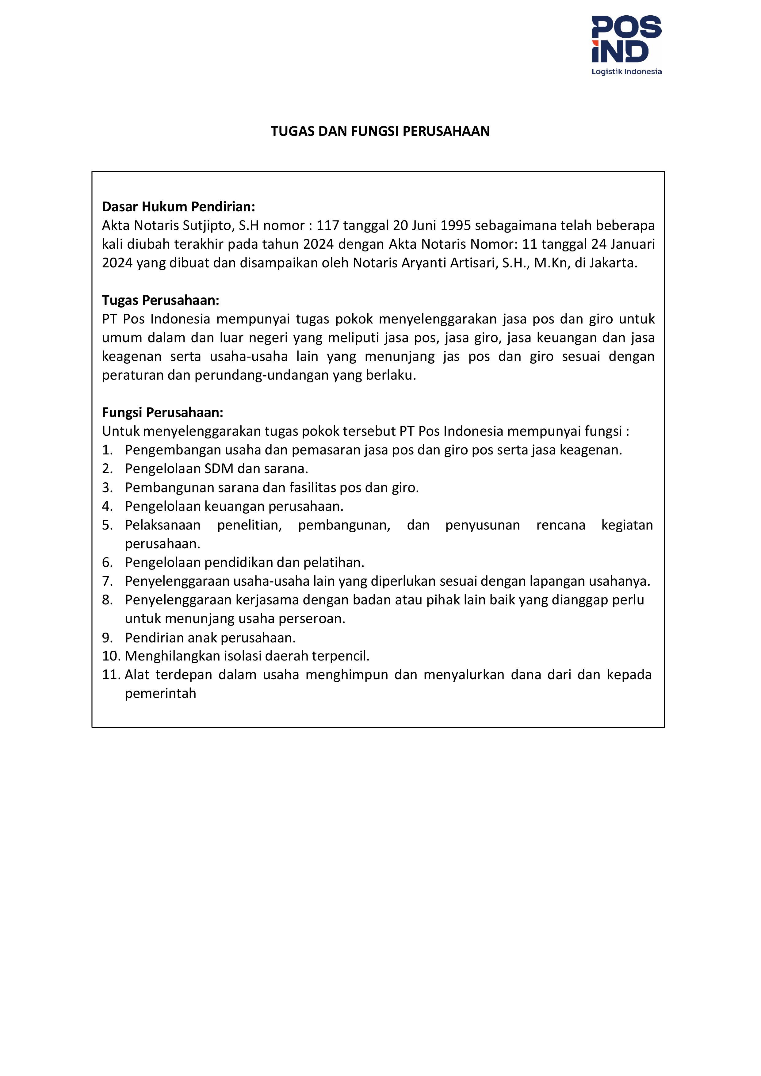 Tugas dan Fungsi Perusahaan