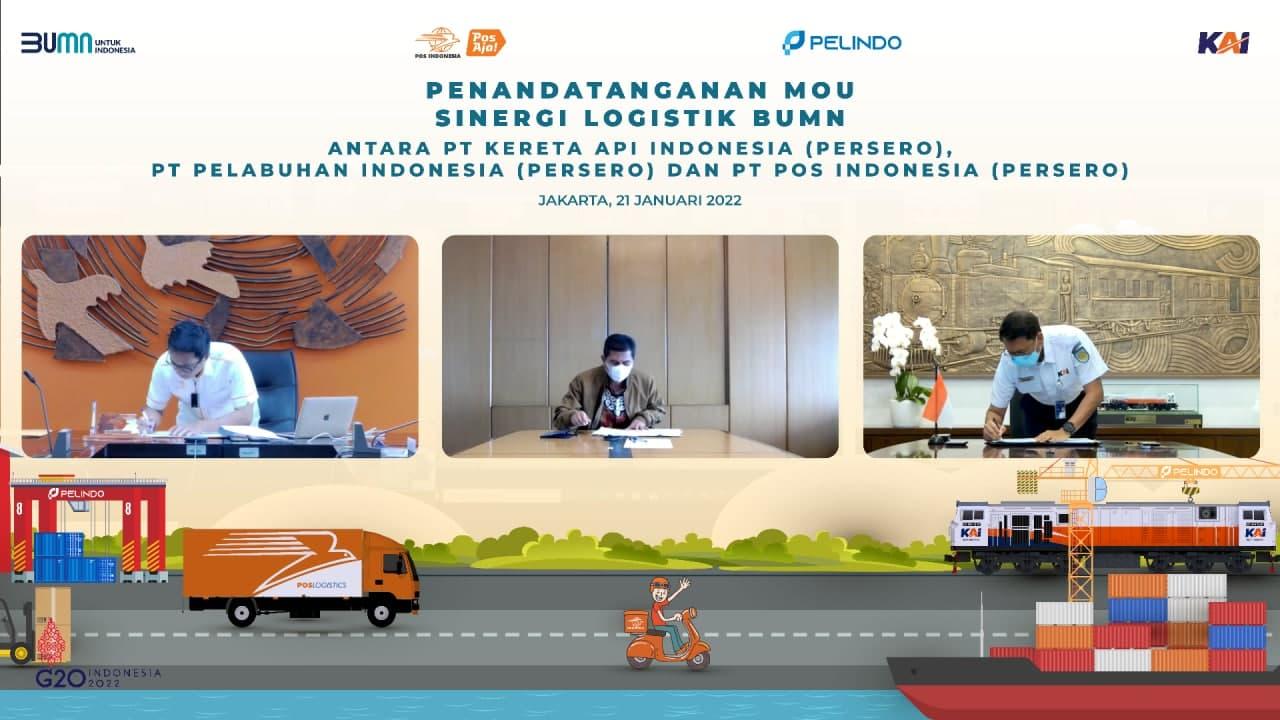 Gallery Photo 21 Februari 2022. MoU Sinergi Logistik BUMN antara Pos Indonesia, KAI, dan Pelindo