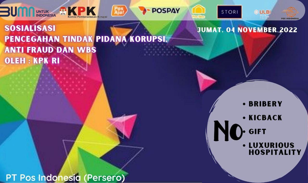 Thumbnail News Sosialisasi dan Kampanye Anti Gratifikasi, Anti Fraud dan WBS Kepada Karyawan Pos Indonesia Oleh Komisi Pemberantasan Korupsi